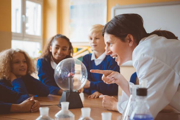 istock Female teacher showing plasma ball during lesson at school 1003417142