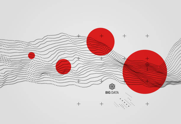 大きなデータです。モーションエフェクトの波状の背景。3 d 技術のスタイル。ベクトルの図。 - 赤 イラスト点のイラスト素材／クリップアート素材／マンガ素材／アイコン素材