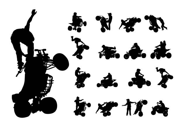 illustrazioni stock, clip art, cartoni animati e icone di tendenza di gare quad su bianco - off road vehicle quadbike quad racing motocross