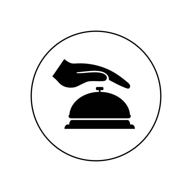 значок колокола, знак тревоги изолированный на белом фоне. - hotel bell service bell white background stock illustrations