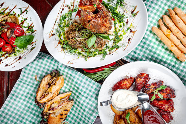 istock Assorted European food set on green background. 1003433282