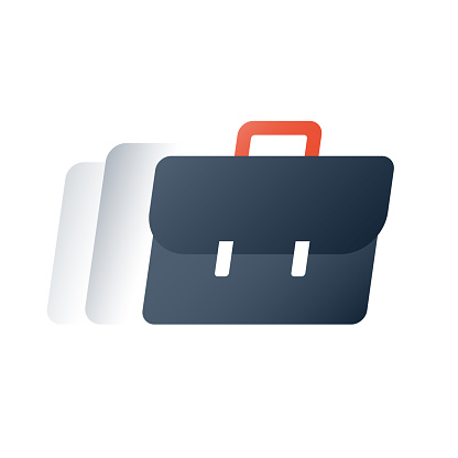 Suitcase in motion, corporate business service, financial solution, investment portfolio report, fund management, commerce concept, business training fast course, vector flat icon