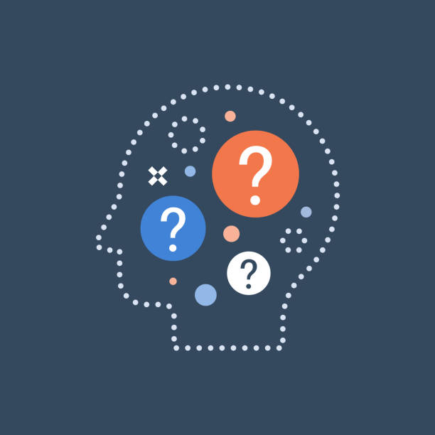 Difficult choice, decision making, behavior science, self questioning, curiosity concept Decision making, difficult choice, behavior science, self questioning, brainstorm and curiosity concept, neurology, vector icon, flat illustration research ethics stock illustrations