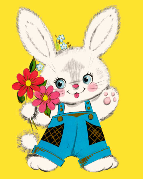 ilustrações de stock, clip art, desenhos animados e ícones de one bunny - color image colored background easter animal body part