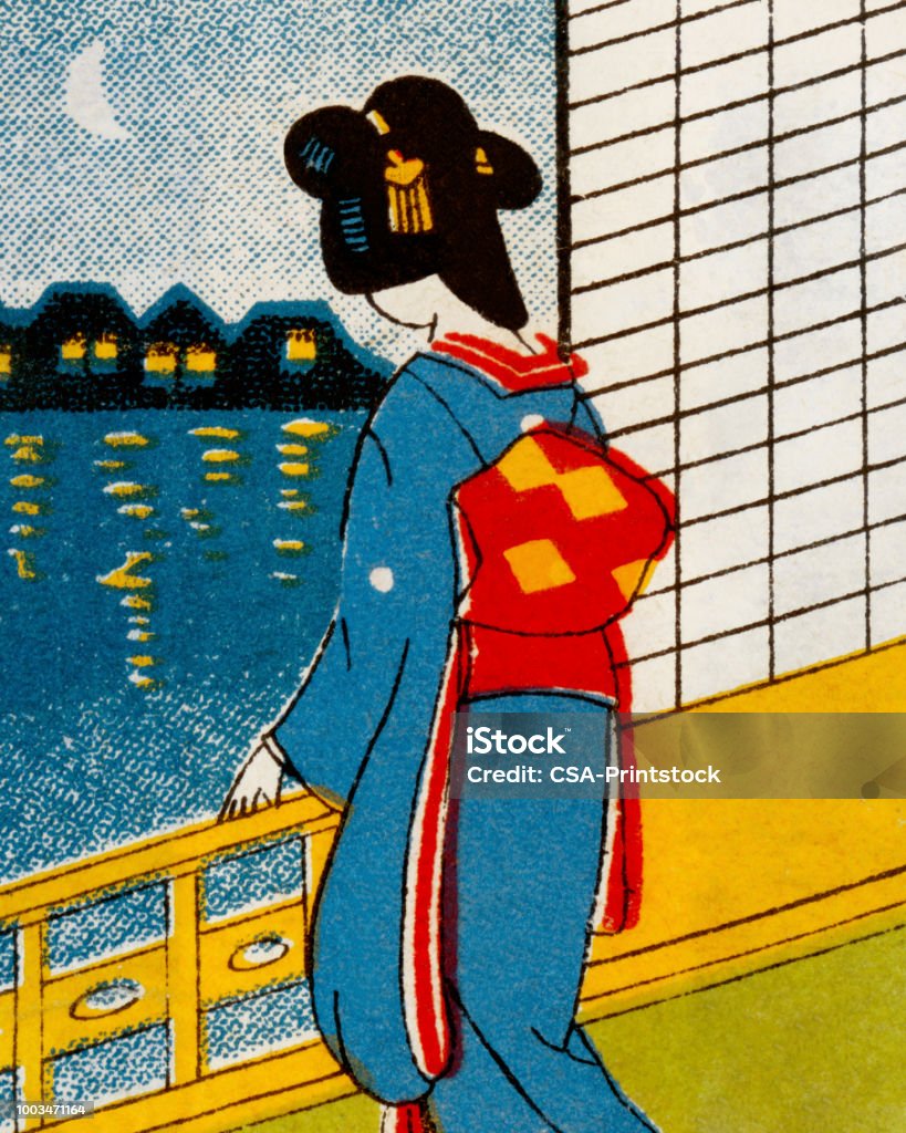 Geisha Looking Out Window Geisha stock illustration