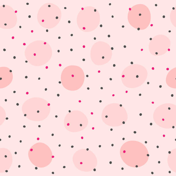 Repeated rounded spots. Seamless pattern with irregular polka dots. Simple girlish print. Repeated rounded spots. Seamless pattern with irregular polka dots. Simple girlish print. Girly vector illustration. Pink, purple, black. drawing of pink and black polka dot wallpaper stock illustrations