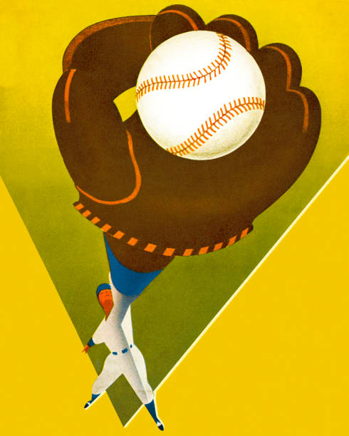 illustrations, cliparts, dessins animés et icônes de joueur de baseball attraper une balle de baseball - baseball glove baseball baseballs old fashioned