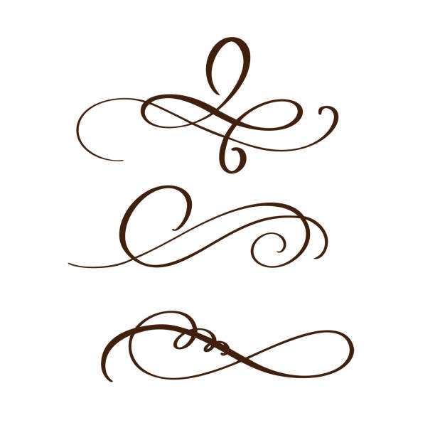 ilustrações de stock, clip art, desenhos animados e ícones de hand drawn flourish separator calligraphy elements. vector illustration - 1599