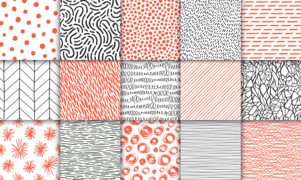 Abstract hand drawn geometric simple minimalistic seamless patterns set. Polka dot, stripes, waves, random symbols textures. Bright colorful vector illustration. Template for your design Abstract hand drawn geometric simple minimalistic seamless patterns set. Polka dot, stripes, waves, random symbols textures. Bright colorful vector illustration. Template for your design organic stock illustrations