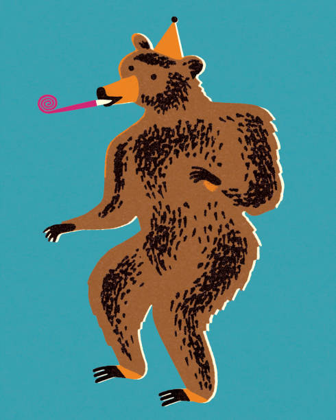 bären feiern - color image colored background blue background animal stock-grafiken, -clipart, -cartoons und -symbole