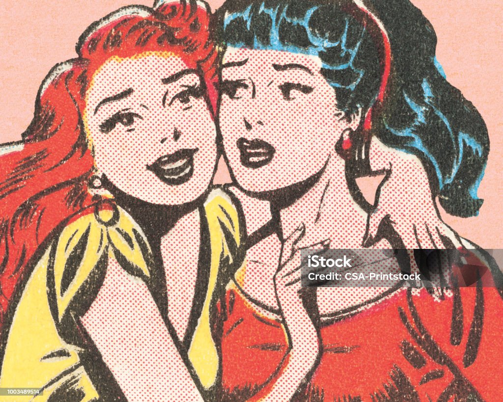 Two Women Hugging Friendship stock illustration