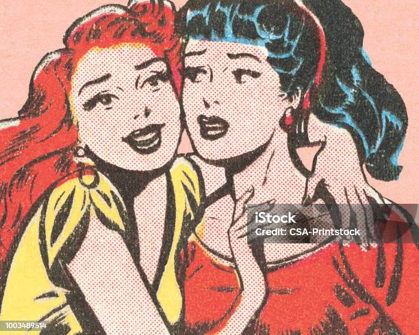 Two Women Hugging Stock Illustration - Download Image Now - Friendship, Pop Art, Women