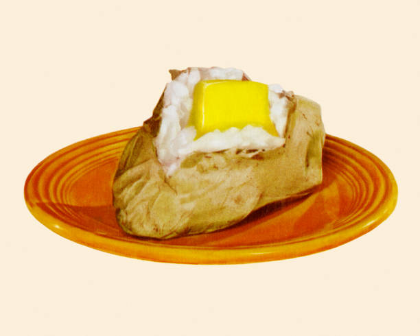 ilustrações de stock, clip art, desenhos animados e ícones de baked potato with butter - baked potato