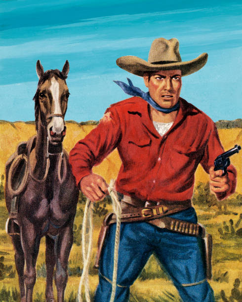 ilustrações, clipart, desenhos animados e ícones de cavalo e cowboy - wild west illustrations