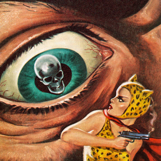 ilustraciones, imágenes clip art, dibujos animados e iconos de stock de cráneo gigante ojo - horror ilustraciones