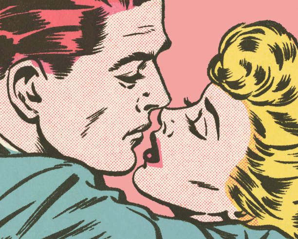 поцелуи пары - loving cartoon men women stock illustrations