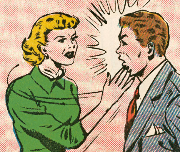 Woman Slapping a Man Woman Slapping a Man comic book women pop art distraught stock illustrations