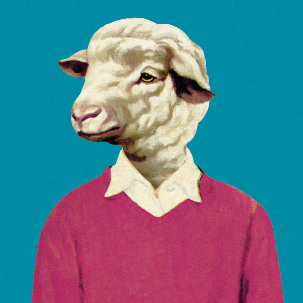 человек с овечьей головой - color image colored background blue background animal stock illustrations