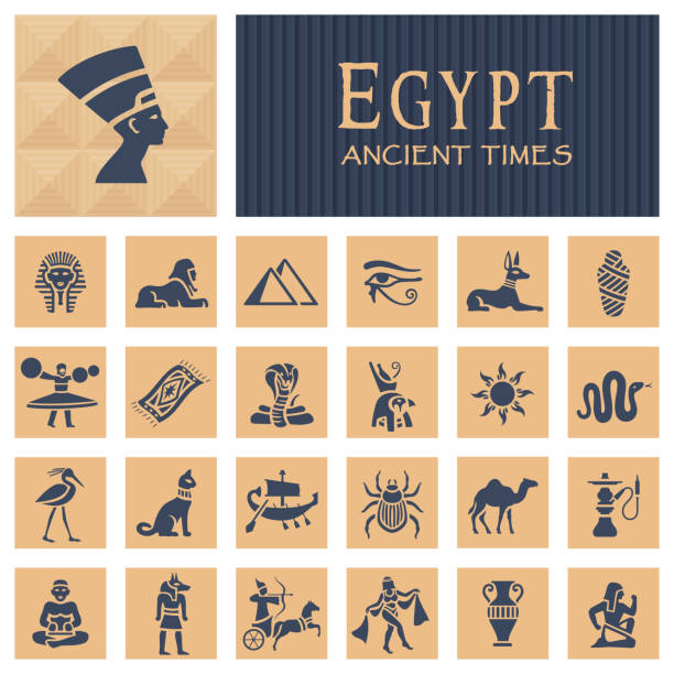 illustrazioni stock, clip art, cartoni animati e icone di tendenza di antiche icone egizi - egyptian culture hieroglyphics human eye symbol