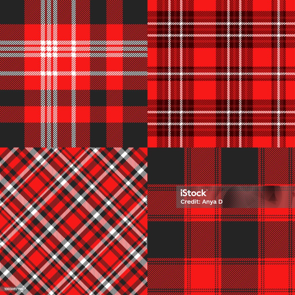 Seamless cheater quilt pattern in red, black and white Allover whole cloth fabric print Plaid stock vector