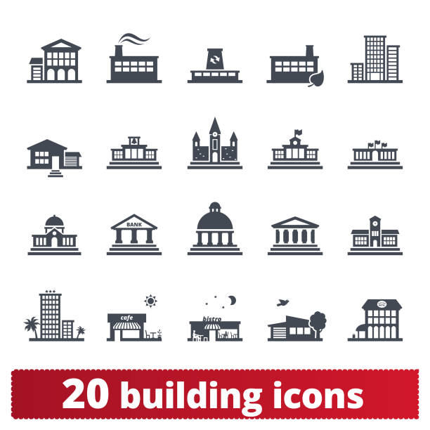 Building Vector Icons Collection Building vector icons. Public, government, education and personal houses. User interface design elements of places for maps, web interface and mobile services. Isolated on white background. government clipart stock illustrations