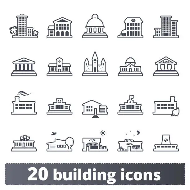 Vector illustration of Building Outline Vector Icons Collection