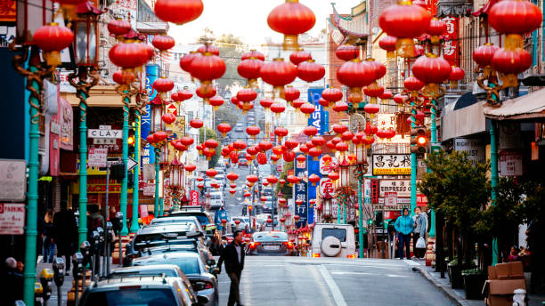 chinatown, em são francisco - chinatown san francisco chinatown san francisco county cityscape - fotografias e filmes do acervo