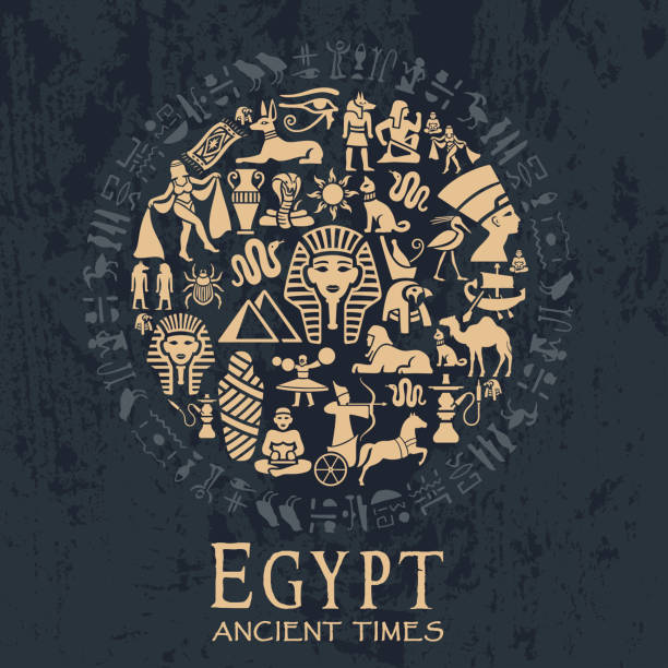 이집트어 콜라주 - egyptian culture hieroglyphics human eye symbol stock illustrations
