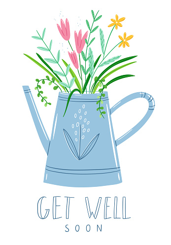 Get well soon floral card, vector illustration