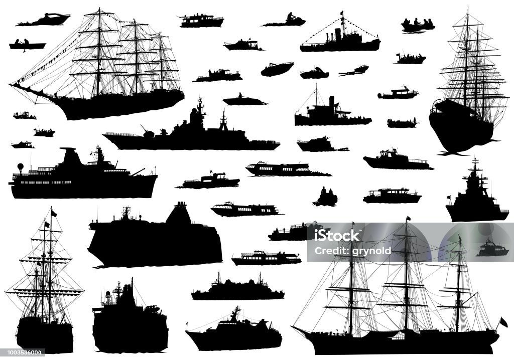 See boat on white Silhouette of retro ship on white background In Silhouette stock vector