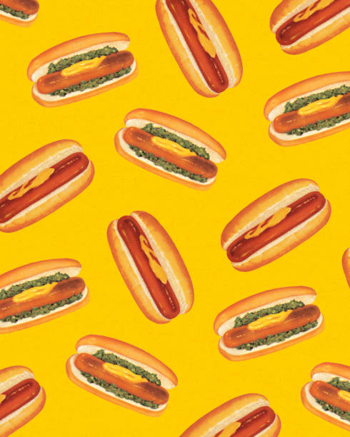bildbanksillustrationer, clip art samt tecknat material och ikoner med mönster av varmkorv - hotdog