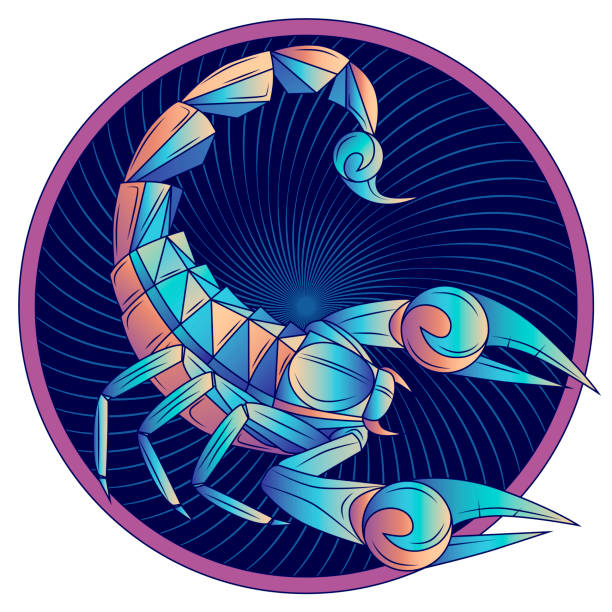 ilustraciones, imágenes clip art, dibujos animados e iconos de stock de signo del zodiaco escorpio, horóscopo símbolo azul, vector - astrology sign color image scorpio animal imitation