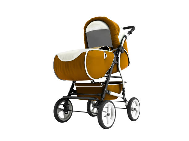 istock Modern brown baby carriage for any weather with white inserts 3d render on white background no shadow 1003556994