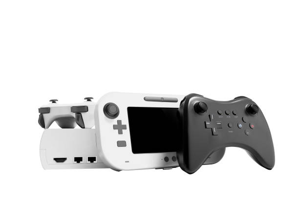 istock Modern game console with blackjack and white jazyk with portable game console 3D render on white background no shadow 1003557010
