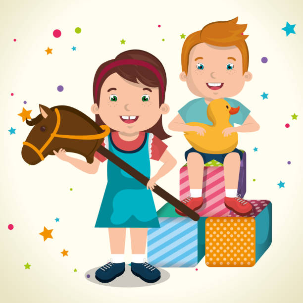 Ilustración de Pequeño Niño Y Una Niña Jugando Con Personajes De Juguetes y más Vectores Libres de Derechos de Agarrar - iStock Ilustración de Pequeño Niño Y Una Niña Jugando Con Personajes De Juguetes y más Vectores Libres de Derechos de Agarrar - iStock