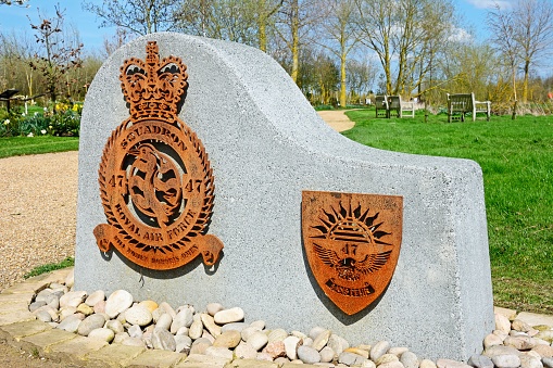 Royal Air Force Squadron 47 memorial at the National Memorial Arboretum, Alrewas, Staffordshire, England, UK, Western Europe.