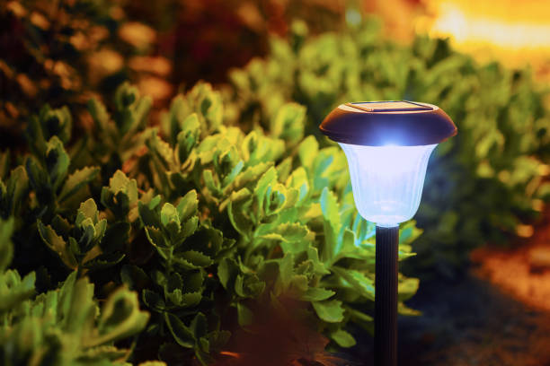 Decorative Small Garden Light, Lanterns In Flower Bed. Solar Powered Lamp