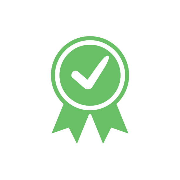 Approved certified icon. Certified seal icon. Accepted accreditation symbol with checkmark. Assurance or authorized Approved certified icon. Certified seal icon. Accepted accreditation symbol with checkmark. Assurance or authorized award business confirmation green label. Ok quality satisfaction seal stamp vector. permission concept stock illustrations