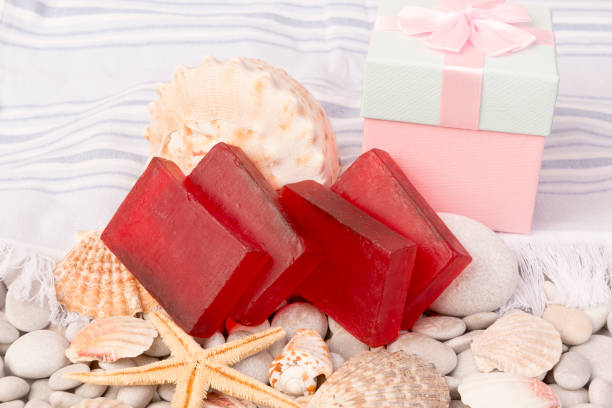 istock Red rose soap. Herbal soap. Hand made soap. Home made soap. Organic soap. 1003579374