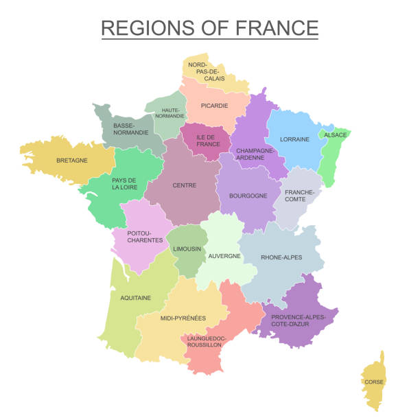 ilustrações, clipart, desenhos animados e ícones de mapa interativo de colorido de regiões francesas metropolitanos no fundo branco - picardy