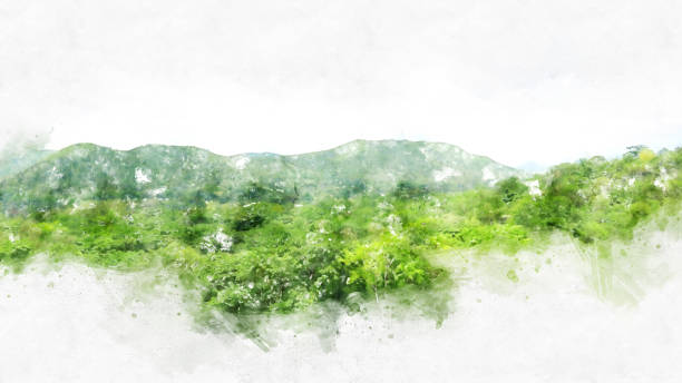 istock Abstract Mountain hill on watercolor painting background. 1003594626