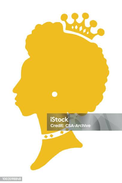 Silhouette Of Woman Wearing Crown Stock Illustration - Download Image Now - Crown - Headwear, Queen - Royal Person, Logo