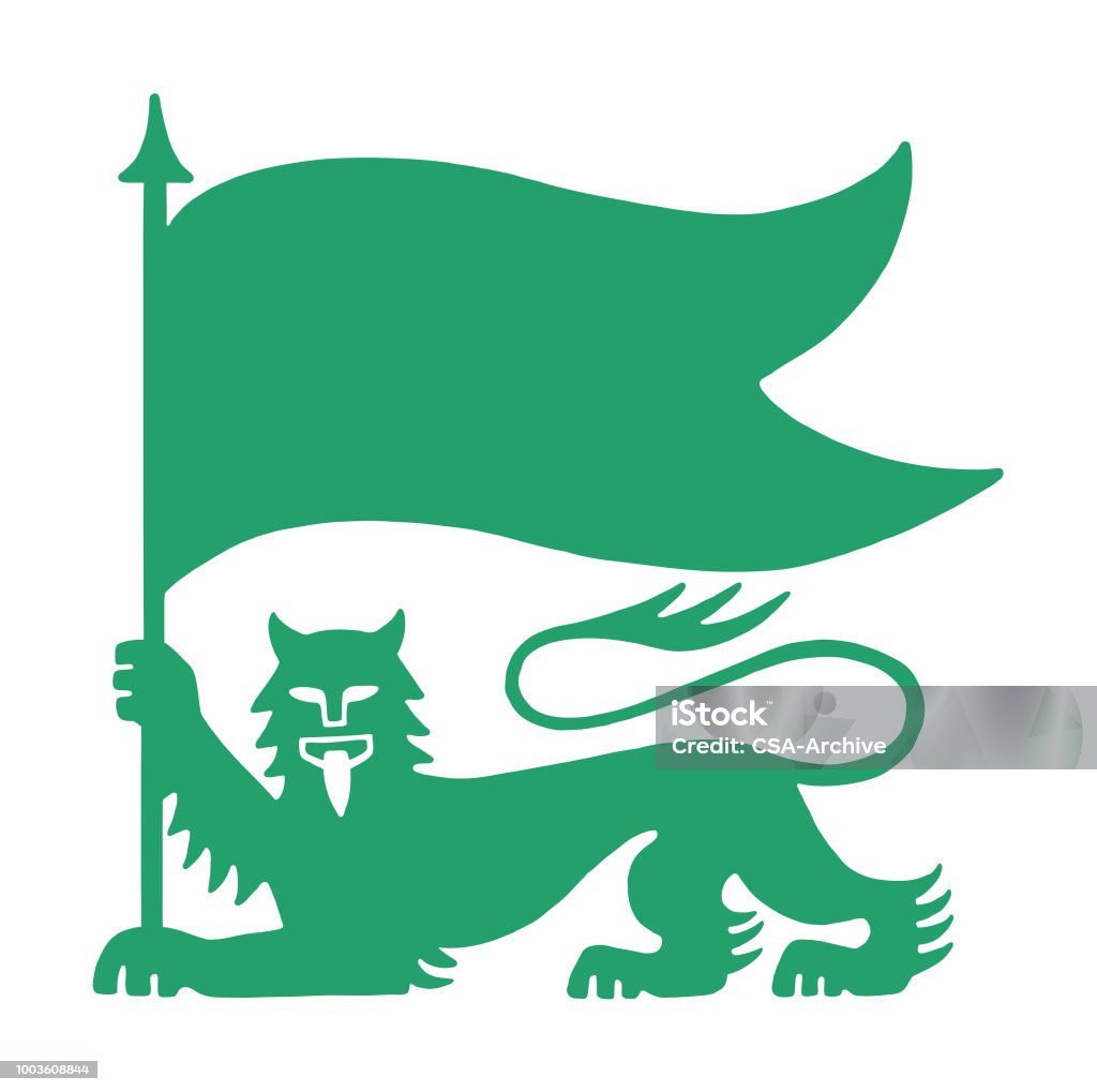 Lion Holding Flag Logo stock vector