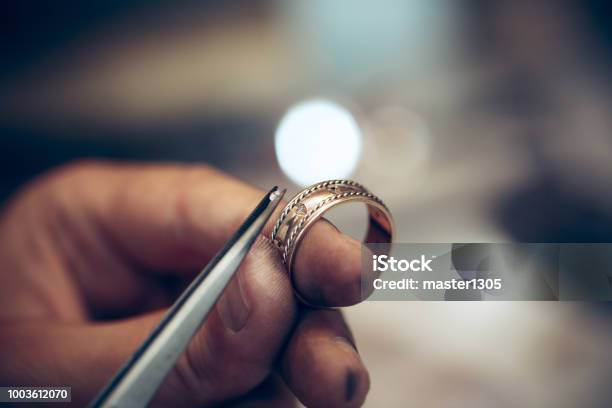 Different Goldsmiths Tools On The Jewelry Workplace Jeweler At Work In Jewelry Stock Photo - Download Image Now