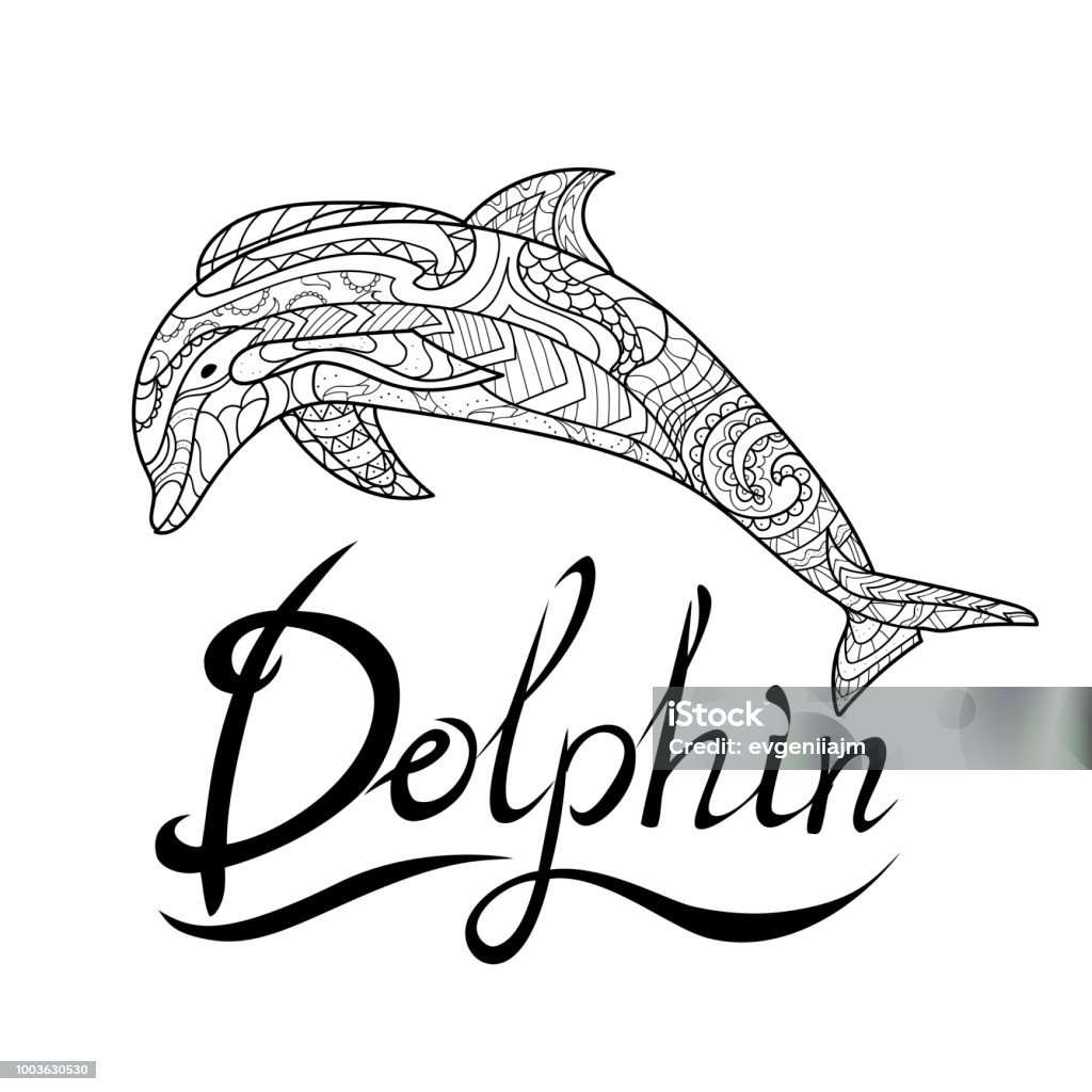 Dolphin, animal world, coloring page, coloring book, pattern, line, black and white pattern for relaxation Animal stock vector