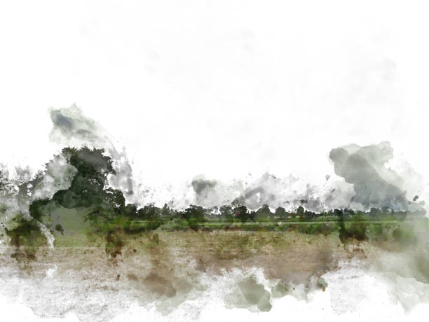 istock Abstract tree and field landscape on watercolor painting background. 1003634874