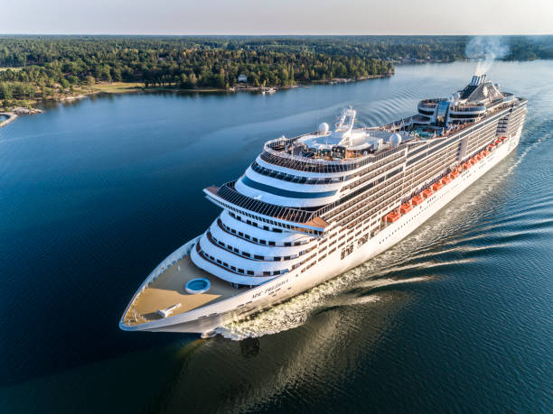 barco de crucero msc preziosa pasando el archipiélago de estocolmo suecia - barco de pasajeros fotografías e imágenes de stock