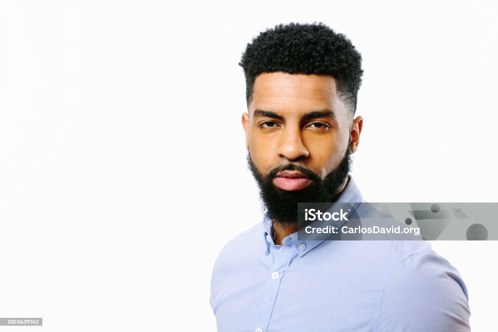 Portrait Of A Young Cool Man With Beard And Black Curly Hair Stock Photo -  Download Image Now - iStock