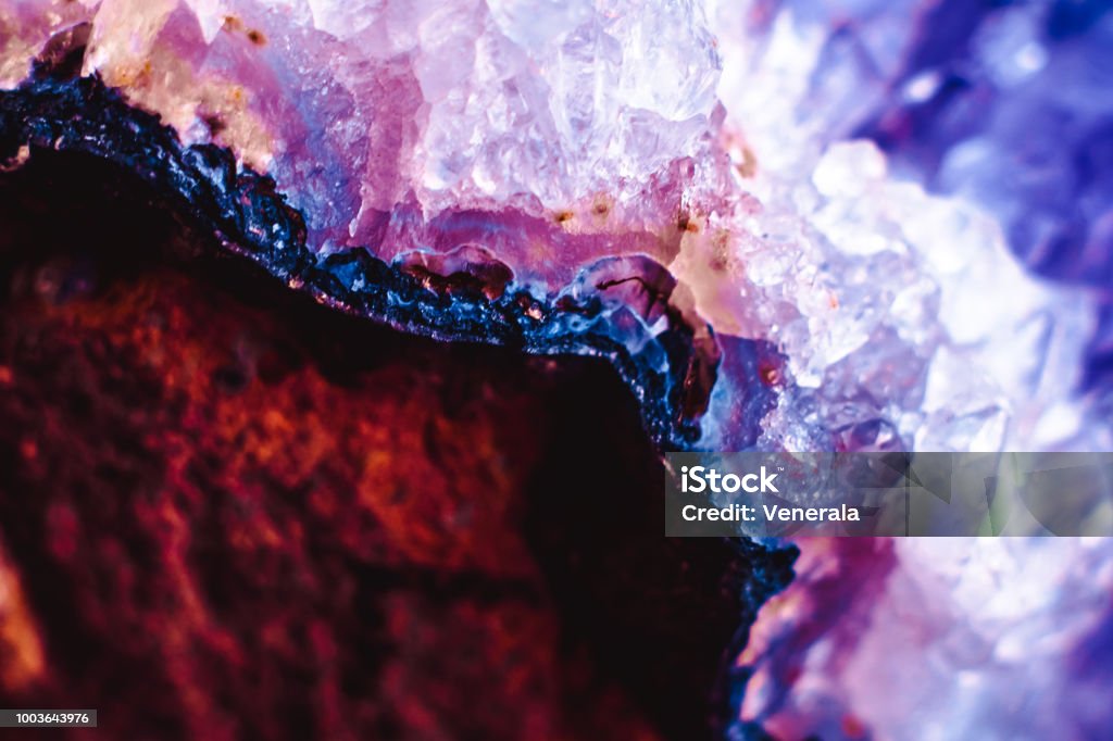 Crystal stone macro mineral surface Crystal Stone macro mineral surface, purple rough amethyst quartz crystals Crystal Stock Photo