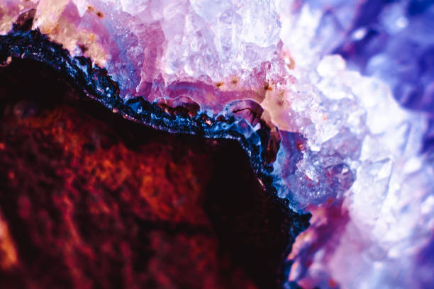 Crystal stone macro mineral surface Crystal Stone macro mineral surface, purple rough amethyst quartz crystals crystal photos stock pictures, royalty-free photos & images